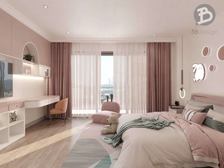 Thiết kế phòng ngủ con gái nhà 5x20m