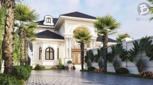 Mẫu thiết kế nhà 2 tầng tân cổ điển nhà vườn rộng rãi