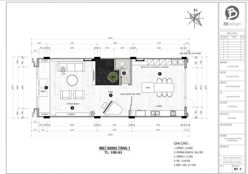 Thiết kế công năng tầng 1 nhà 6x16m