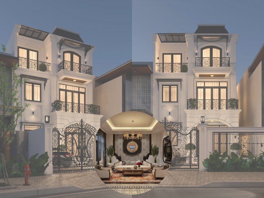 Biệt thự 3 tầng nội thất Indochine