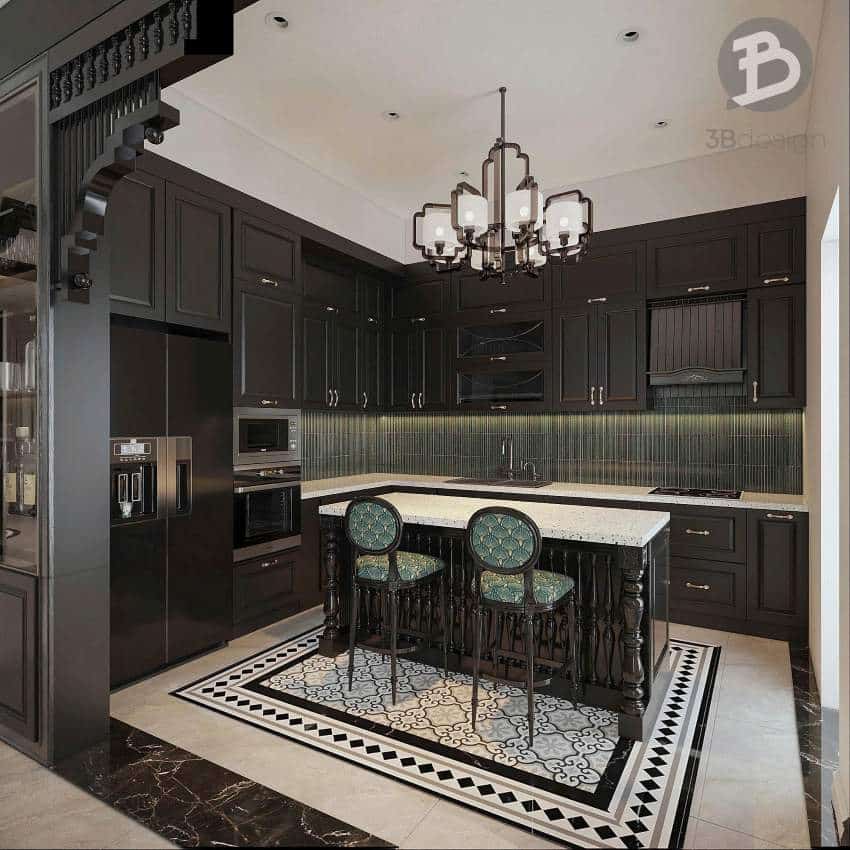 Thiết kế bếp biệt thự Indochine