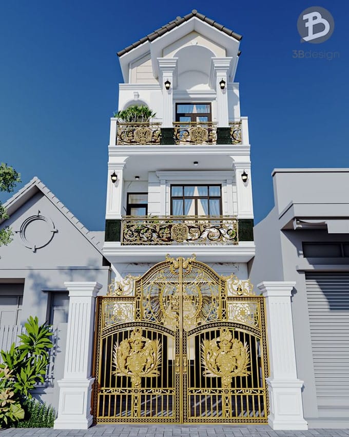 Mẫu thiết kế nhà phố 3 tầng tân cổ điển mái Thái