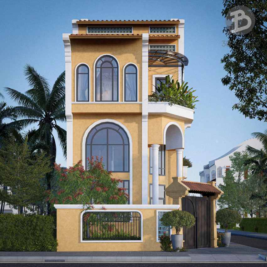 Phối cảnh mặt tiền nhà Indochine 6x15m