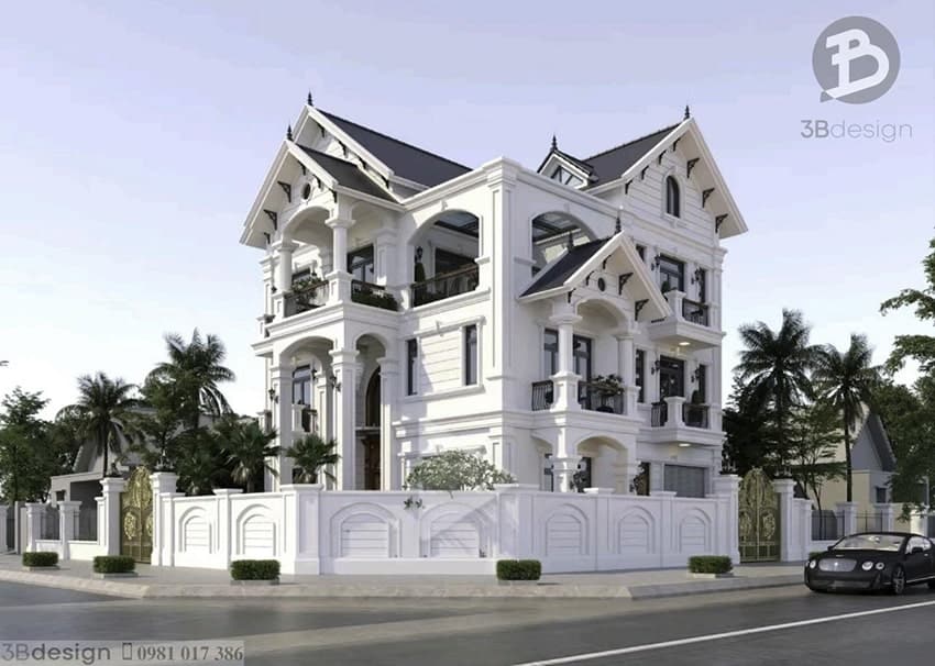 Thiết kế nhà mái Thái 3 tầng tân cổ điển