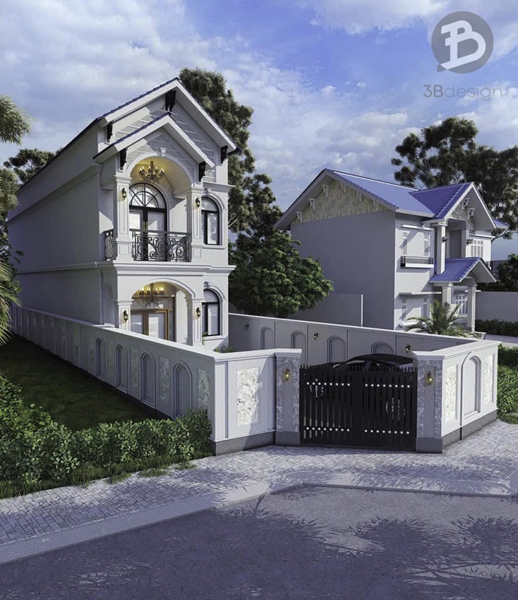 Thiết kế nhà ống 2 tầng mái Thái