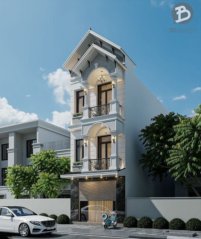 Mẫu thiết kế nhà phố 3 tầng mái Thái