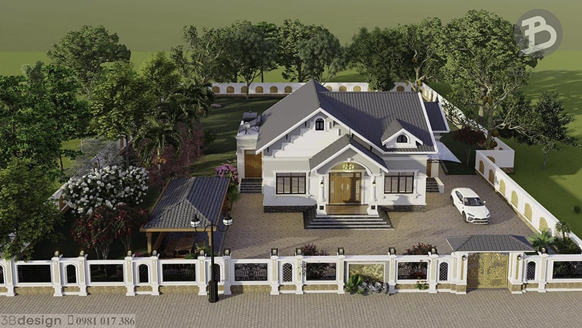 Mẫu nhà 1 tầng mái Thái có sân vườn rộng rãi